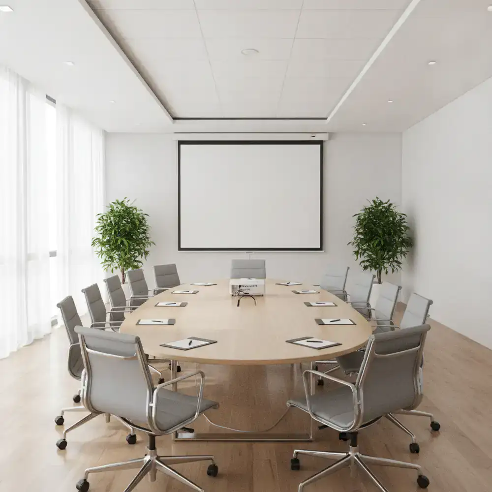 Spotless corporate meeting room prepared for a presentation