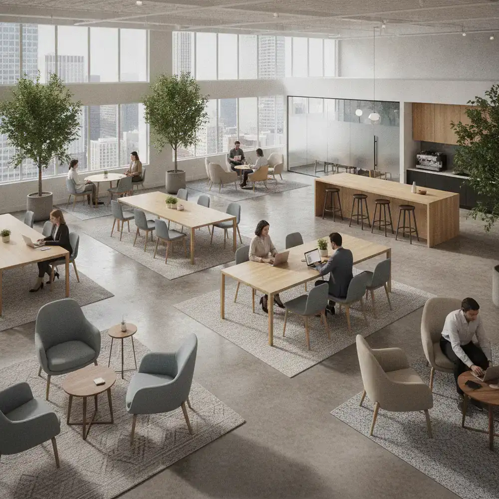 Open-plan shared coworking space