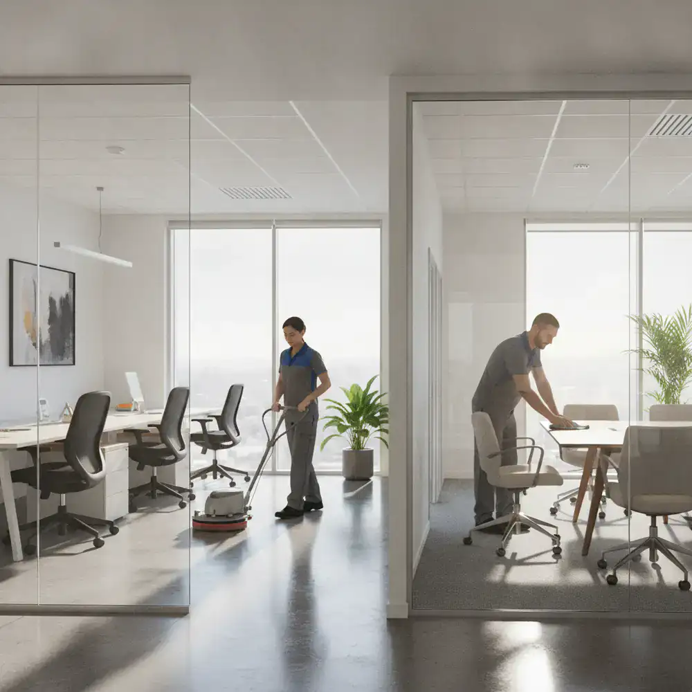 Cleaning professionals maintaining a corporate workspace