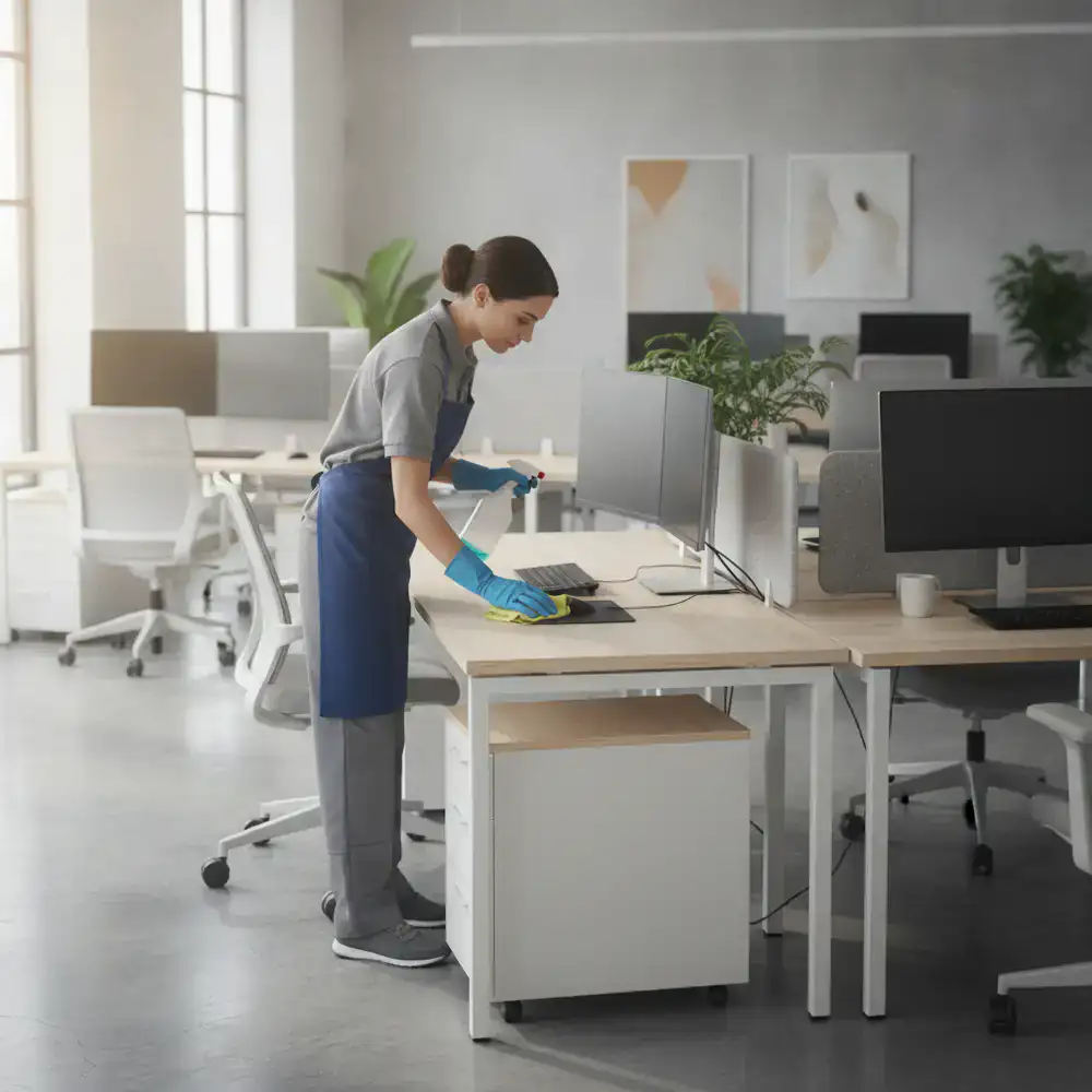 Cleaner dusting and sanitizing modern office workstations